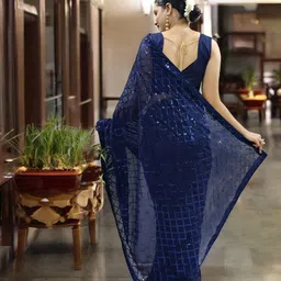 Blissta Checked Sequinned Georgette Designer Saree image 5