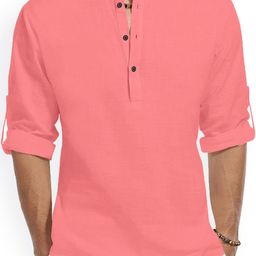 Fifth U Band Collar Roll-Up Sleeves Straight Short Kurta-image-78