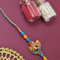 MEIRA JEWELLERY Set Of 3 Stones Studded & Beaded Thread Rakhis With Rholi & Chawal-22
