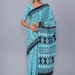 TROPWEAR Ethnic Motifs Pure Cotton Block Print Saree-picture-39