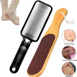Foot Scrubber Lifelong Combo Of Wooden Foot Scrubber + Stainless Steel Foot Scrubber For Cracked Heels And Dead Skin Removal-image-27