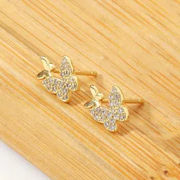 KRENOZ Gold-Plated Stainless Steel Glitter Zircon Crystal Butterfly Shaped Studs-19