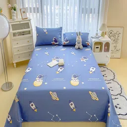 JC HOME Blue & White Cartoon Characters Pure Cotton 220TC King Bedsheet Set 2.00mx 2.30m-image-18