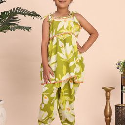 Cutiekins Girls Floral Printed Sleeveless Gotta Patti Kurta with Dhoti Pants-picture-24
