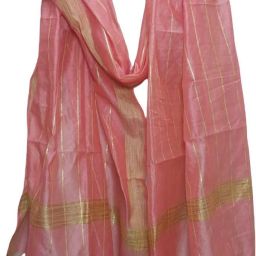 Cotton Silk Self Design Peach Women Dupatta-image-60