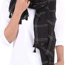 Striped Cotton Blend Women Black Stole-image-73