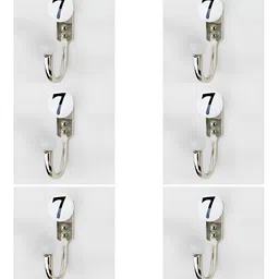 IndianShelf Silver Toned & White 6 Pieces Numerical Printed Ceramic & Zinc Wall Hooks-image-6