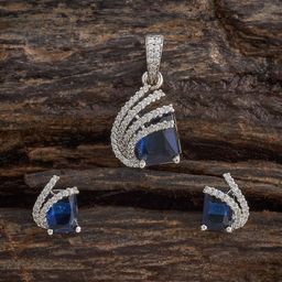 Kushal's Fashion Jewellery Sapphire Rhodium-Plated Party Zircon Pendant Set-image-72