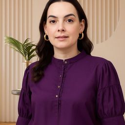 Style Quotient Women Mandarin Collar Puff Sleeve Top-picture-25