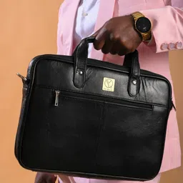 Ya Qalbi Unisex Textured Leather Laptop Bag-image-4