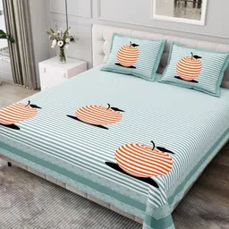 BED-SHEET.COM Green & White Striped Pure Cotton 240 TC King Bedsheet Set 2.99 m x 2.99 m-image-25