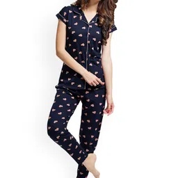 Lotik Women Conversational Printed Lapel Collar Night suit-picture-33