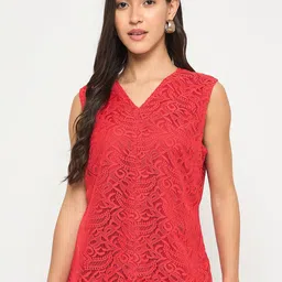 Imfashini Women Self Design V-Neck Lace Top-image-87