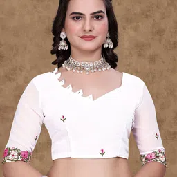 Sadika Embroidered Border Saree with Unstitched Blouse image 3