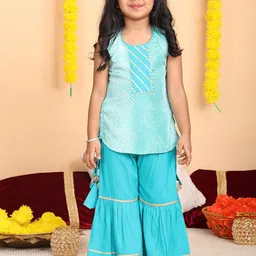 Here&Now X Kinder Kids Girls Geometric Printed Pure Cotton Kurti with Sharara-picture-5