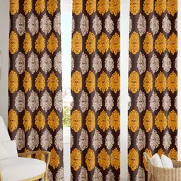 POORAK Brown & Yellow 3 Pieces Floral Sheer Door Curtain-image-51