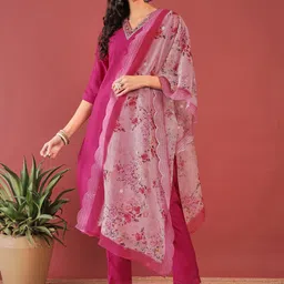 Anouk Women Yoke Design Mirror Work Regular Kurta With Trousers & Dupatta-image-38