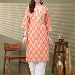 SINGNI Women Ethnic Motifs Printed Daily Cotton Straight Kurta-picture-12