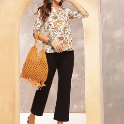 Anouk Rustic Floral Print Mandarin Collar Cotton Top-picture-12