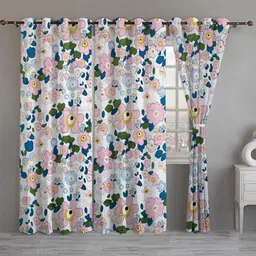 ANA Pink & Blue Set of 3 Floral Room Darkening Door Curtain-36