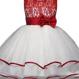 Wow Princess Girls Floral Self Design Net Sleeveless Maxi Gown Dress With Bow Details-10
