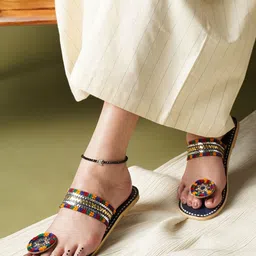 JAYPORE Women Embellished Leather One Toe Flats-picture-39