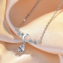 MYKI Silver-Plated Stainless Steel Diamond Moon Contemporary Pendant-picture-40