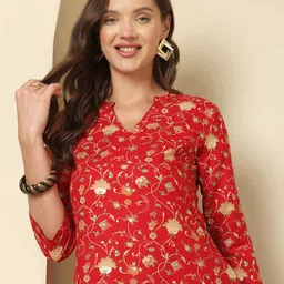 Anouk Rustic Floral Printed Mandarin Collar Top-image-6
