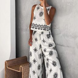 Routes by All About You Printed Round Neck Top WithPalazzos Co-Ords-picture-4