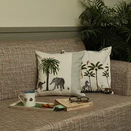 Crown of Poppies Tropical Jungle Green & White 2 Pieces Printed Square Cushion Covers-40