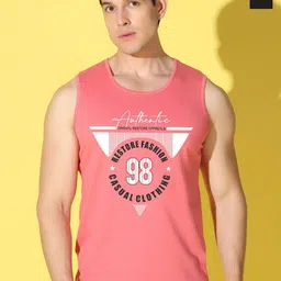 WOOSTRO Pack Of 2 Printed Combed Cotton Gym Vests VWS26(98 PEACH)(HARD BLACK)-13