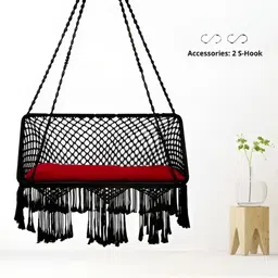 Swingzy Black & Red Textured Hammock Swing With Cushion Set image 5