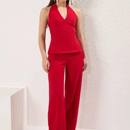 Trendyol Women Tie Ups V-Neck Top & Trousers Co-Ords-picture-44