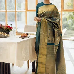 SWEETPEL Woven Design Zari Banarasi Saree With Blouse Piece-picture-45