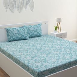 HOME AFFAIRS Blue 120 TC Queen Bedsheet with 2 Pillow Covers-image-92