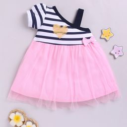 Moms Love Infant Girls Cotton Striped Off-Shoulder Fit & Flare Dress-image-56