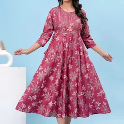 HEARTLOOM Floral Printed Anarkali Midi Dress-image-22