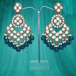 MEIRA JEWELLERY Gold-Plated Artificial Stones Studded & Beaded Floral Drop Earrings-picture-40