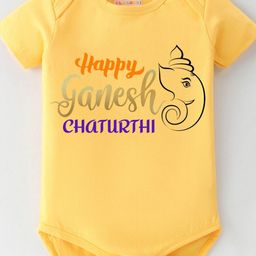 BLUSHES Infants Ganesh Chaturthi Printed Pure Cotton Bodysuit-image-80