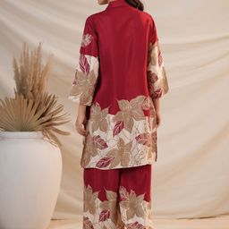 Kaftanize Floral Placement Printed Button Front Top With Trousers Co-Ords image 5