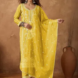 KSUT Women Floral Embroidered Regular Thread Work Kurta with Sharara & With Dupatta-picture-0