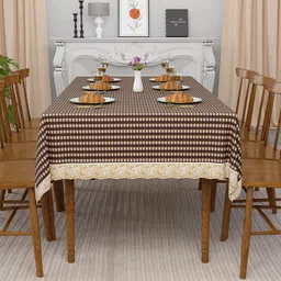 Kuber Industries Brown & Beige Geometric Printed Waterproof 8-Seater Table Cover image 3