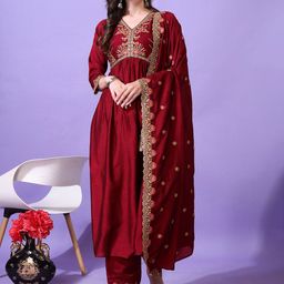 KALINI Women Ethnic Motifs Embroidered Regular Sequinned Kurta with Trousers & With Dupatta-43