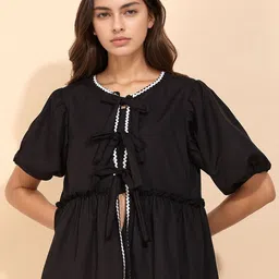 all about you Women Puff Sleeve Crepe Peplum Top-picture-19