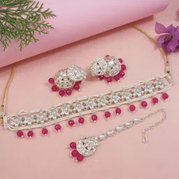 I Jewels Gold Plated Kundan Stone Studded & Beaded Jewellery Set-picture-16