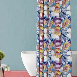 ArtzFolio White & Blue Abstract Printed Waterproof Shower Curtain-8