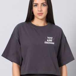 Besick Typography Printed Drop-Shoulder Sleeves Cotton Crop T-shirt-picture-3