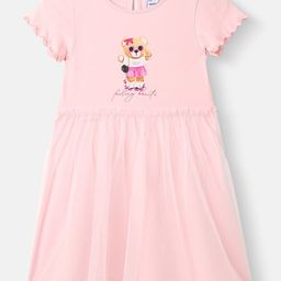 Nauti Nati CASUAL OUTSIDE Girls Knit and Woven Frock Graphic Printed Tulle Dress-image-81