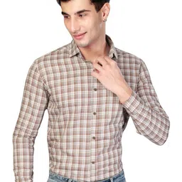 UR ETHICS Men Brown Checked Slim Fit Premium Semiformal Shirts-picture-2