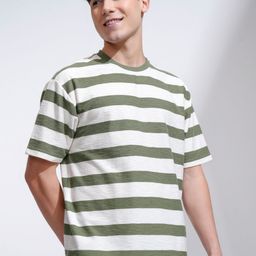 HIGHLANDER Men Striped Round Neck Cotton Relaxed Fit T-shirt-image-29